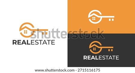 Creative simple real estate logo template. Key house logo design vector illustration.
