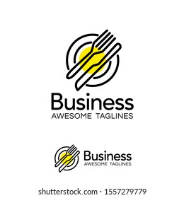 creative simple Restaurant or food logo with fork and knife linear art vector