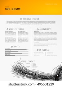 Creative simple resume template with black lines in footer.