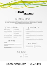 Creative simple resume template with colorful lines in header.