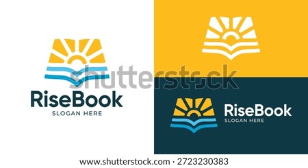 Creative simple rise book logo template. Open book with sun rise logo design vector illustration.