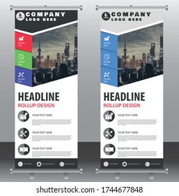 creative simple roll up banner design template vector, abstract , modern & new brochure flyer banner,blue,re & green colorful design.