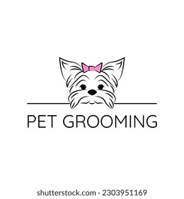 creative simple scissor with dog logo design, pet grooming logo concept in linear style modern vector template icon