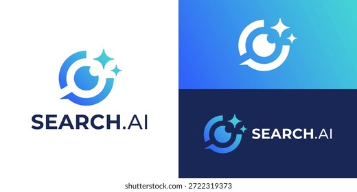 Creative simple search.ai logo template. Modern technology magnifying glass with star symbol logo design vector illustration.