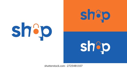 Modelo de logotipo de loja simples criativo. Ilustração vetorial de um design de logotipo de saco de compras com o nome da loja escrito e espaço negativo na letra O.