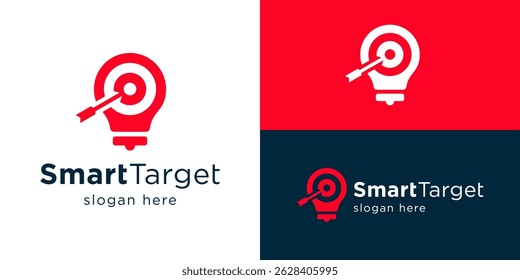 Creative simple smart target logo template. Lightbulb with dart target symbol for Target goal logo design vector illustration.
