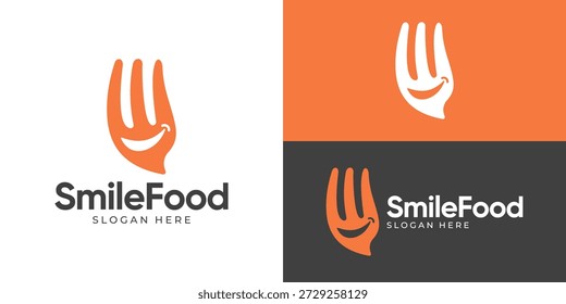 Kreative einfache Lächeln Lebensmittel-Logo-Vorlage. Gabel mit Lächeln Gesicht Logo Design Vektorgrafik.