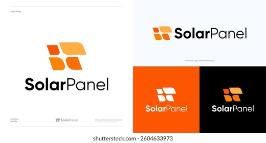 Creative simple solar panel energy logo icon design vector, symbol initial letter S with solar sun for global technology, electric sign and brand identity business, modern concept style illustration.