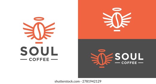 Creative simple soul coffee logo template. Coffee bean with wings angel logo design vector illustration.