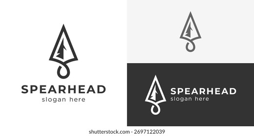 Kreative einfache Speerspitze Logo Vorlage. Pfeilkopf mit minimalistischem Stil für Outdoor-Aktivität Logo Design Vektorgrafik.