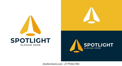 Creative simple spotlight arrow logo template. Abstract arrow up with spotlight lamp logo design vector illustration.