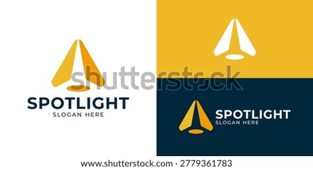 Creative simple spotlight arrow logo template. Abstract arrow up with spotlight lamp logo design vector illustration.
