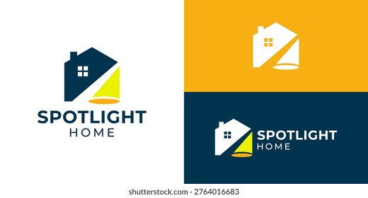 Creative simple spotlight home logo template. Abstract home with spotlight logo design vector illustration.