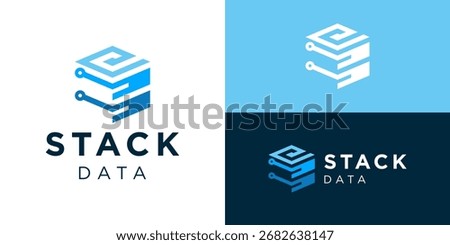 Creative simple stack data logo template. Stack layers with circuit technology symbol logo design vector illustration.