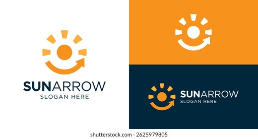 Creative simple sun arrow logo template. Sun with arrow or smile logo design vector illustration.