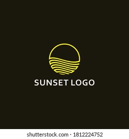 creative simple sunset logo. illustration of sun symbol on black background vector