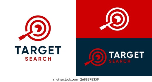 Creative simple target search logo template. Abstract magnifying glass with target logo design vector illustration.