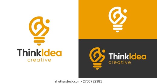 Plantilla creativa del logotipo de la idea simple del pensamiento. Ilustración vectorial de diseño de logotipo de inspiración de bombilla.