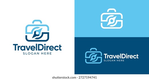Plantilla creativa de logotipo directo de viaje simple. Maleta con Ilustración vectorial de diseño de logotipo de brújula.