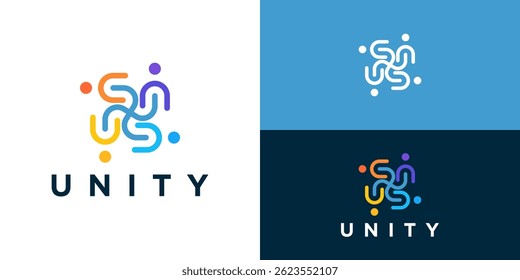 Creative simple unity logo template. Abstract people community logo design vector illustration.
