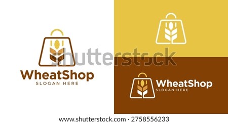 Creative simple wheat shop logo template. Shopping bag with wheat grain logo design vector illustration.