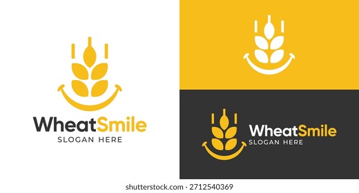 Plantilla creativa de logotipo de sonrisa de trigo simple. Grano de trigo con sonrisa para la Ilustración vectorial de diseño de logotipo de alimentos saludables.