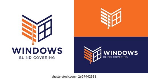 Creative simple windows blind covering logo template. Window covering logo design vector illustration.