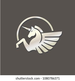 creative simple winged unicorn logo vector. Stylized mythical creature silhouette.