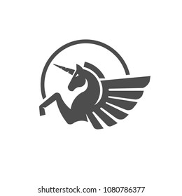 creative simple winged unicorn logo vector. Stylized mythical creature silhouette.