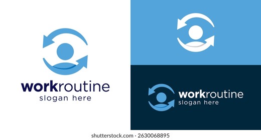 Creative simple work routine logo template. People with rotation arrow symbol for shift work logo design vector illustration.