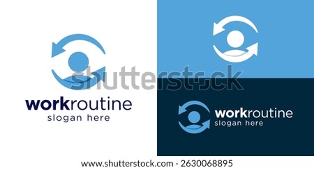 Creative simple work routine logo template. People with rotation arrow symbol for shift work logo design vector illustration.