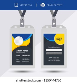 Creative Simple Yellow & Black Id Card Design Vector Template