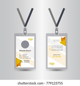 Creative Simple Yellow Id Card Design Vector Template, staff id card, vector design and text template illustration