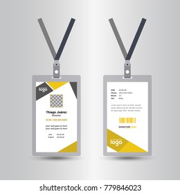 Creative Simple Yellow Id Card Design Vector Template, staff id card, vector design and text template illustration