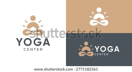 Creative simple yoga center logo template. Meditation symbol, mindfulness logo design vector illustration.