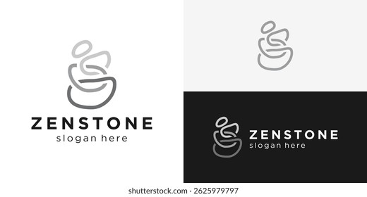 Modelo simples criativo do logotipo de zenstone. Equilíbrio de pedra harmonia com linha arte estilo logotipo design vetor ilustração.