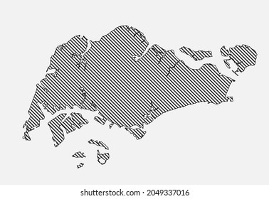 Creative Singapore map template from black diagonal lines isolated on background. Asia country for pattern, design, illustration, backdrop. Geographic concept outline of the vector map state Singapore