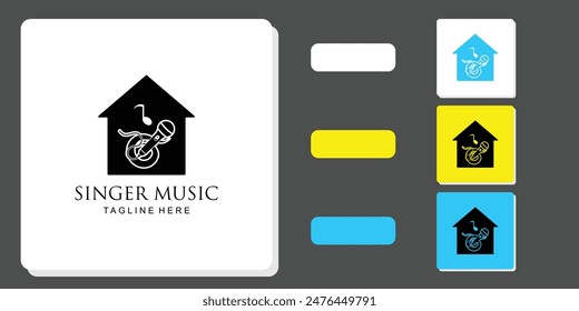 Creative singer music logo design with unique concept , premium vector