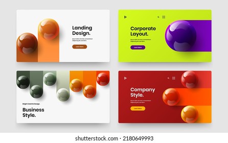 Creative site screen vector design layout composition. Original 3D balls catalog cover illustration set.