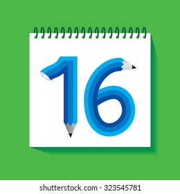 creative sixteen numeric number created with pencil vector illustration 