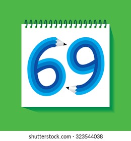 creative sixty nine number created with pencil vector illustration 