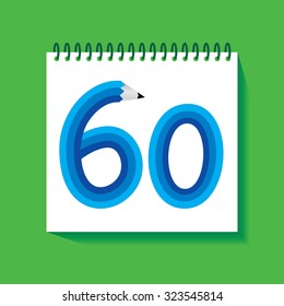 creative sixty numeric number created with pencil vector illustration 
