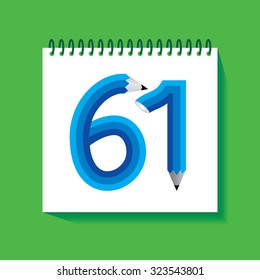 creative sixty one number created with pencil vector illustration 