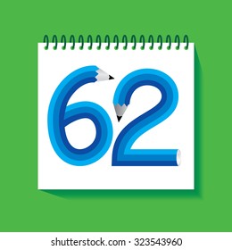 creative sixty two number created with pencil vector illustration 