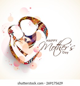 Creative Sketch Of A Mom With Her Child On Floral Design For Happy Mother's Day Celebration. 