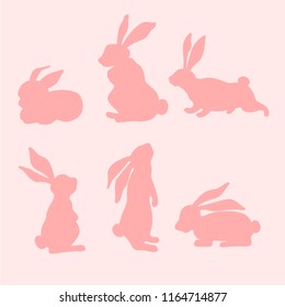 Creative sketch of rabbits icons isolated on pink background, vector illustration