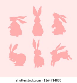 Creative sketch of rabbits icons isolated on pink background, vector illustration
