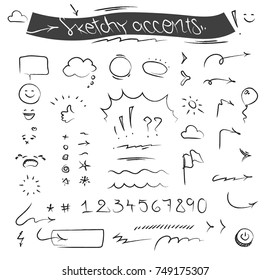 Creative sketchy accents and symbols vector set