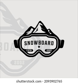 creative ski goggles and mountain logo vintage vector illustration template icon graphic design. adventure and extreme sport sign or symbol for business or travel company with typography style