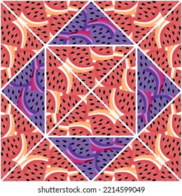 Papel de escritorio creativo e interminable. Resumen de las rodajas de sandía mosaico patrón sin costuras. Diseño decorativo para tela, impresión textil, envoltura, cubierta. Ilustración del vector